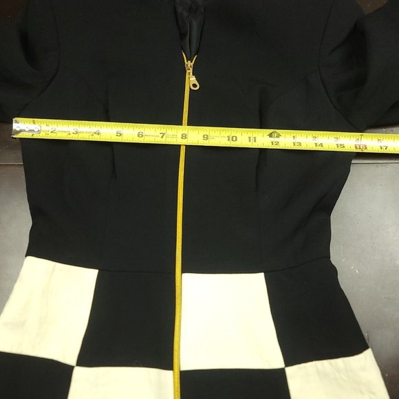 Moschery Wool Gold‎ Zip Front Peplum Jacket Vintage 1980s USA Blazer Black White - Picture 4 of 8